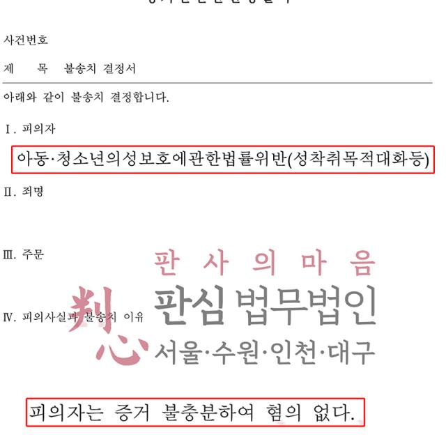 [불송치] 성착취목적대화 | 미성년자와 음란한 대화를 지속했다는 혐의로 수사받은 사건, 범행을 뒷받침할 객관적 증거 부족을 밝혀 불송치
